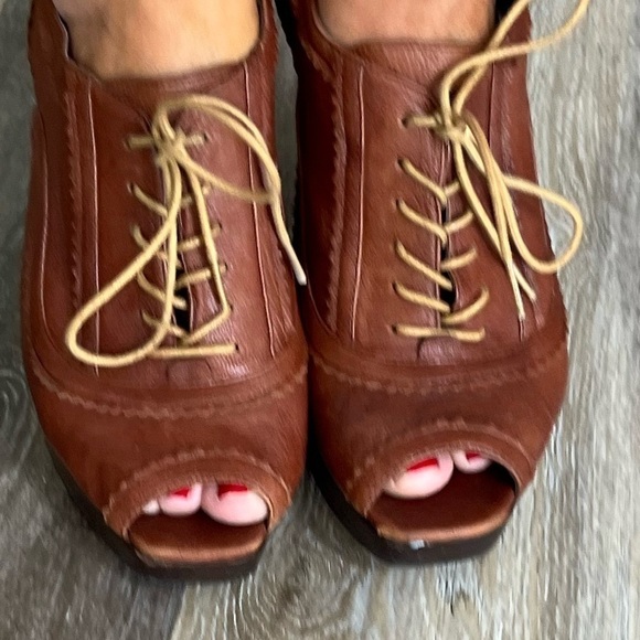 Nine West Nwondertoe peep toe leather platform high block heels size 10.5 - Picture 5 of 15